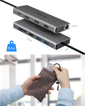 TOTU 12-in-1 Triple Display USB-C Hub with Dual HDMI&VGA - TOTU