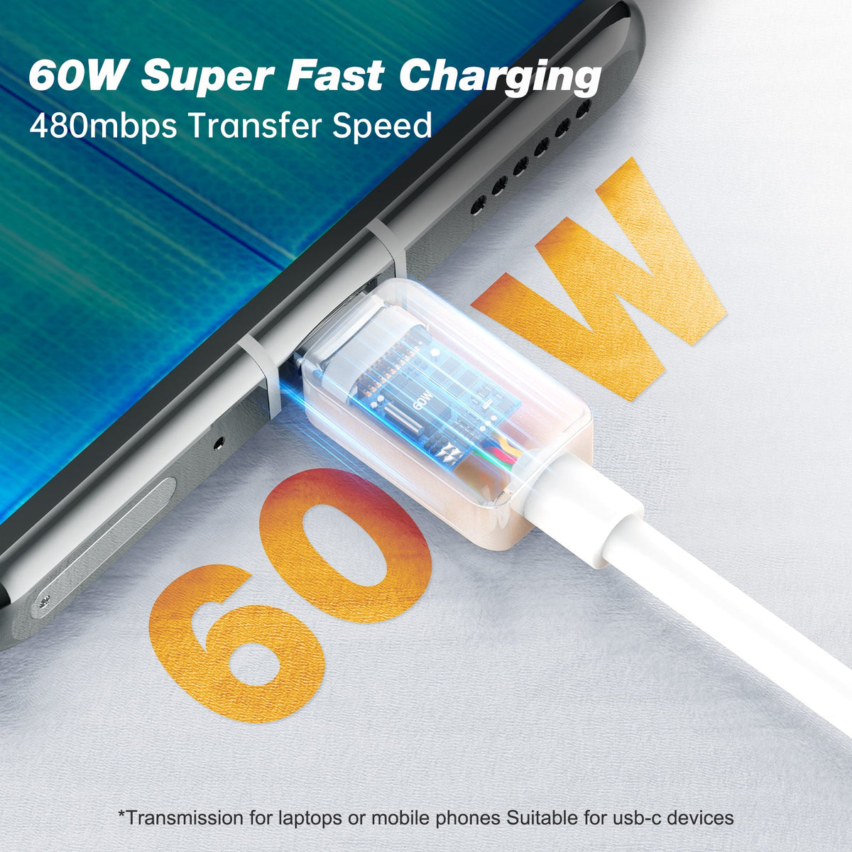 USB C to USB C Cable, TOTU 60W Type C to Type C Fast Charging Cable Compatible with MacBook Air/Pro, iPad Pro 12.9/11/Air/Mini, Samsung Galaxy S22/21/ 20/Note20 - TOTU